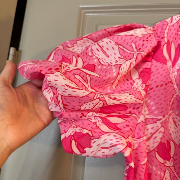 j. Marie Women's Size Small Pink Floral Print One Shoulder Ruffled Midi Dress - Picture 6 of 7